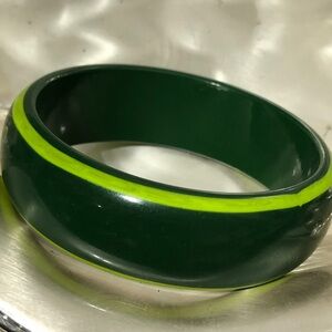 5for$20📗Vintage Dark Green Bangle Bracelet with Neon Lime Stripe